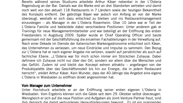 Rückkehr in die L’Osteria La Famiglia
