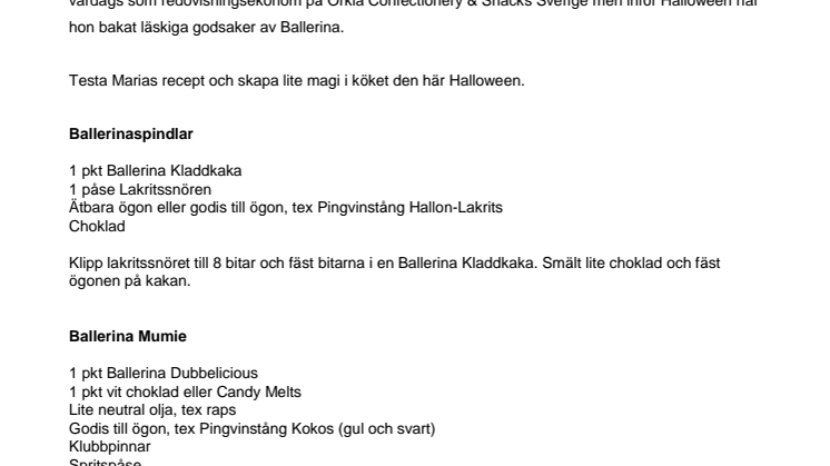 Roliga recept till Halloween från Ballerina 