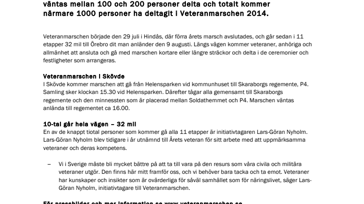 Veteranmarschen kommer till Skövde 3 augusti