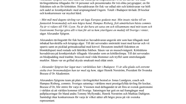 Bronsmedalj till Sverige och Alexander Sjögren i Kock-EM