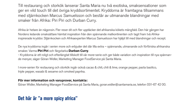 Inspireras av Afrika! Nya kryddor för restaurang och storkök