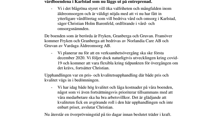 Fler utförare som driver vårdboenden i Karlstad
