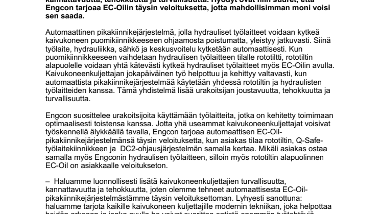 Engconin automaattinen pikakiinnike helpottaa kaivukoneenkuljettajien arkea: ”Se pitäisi olla kaikilla”