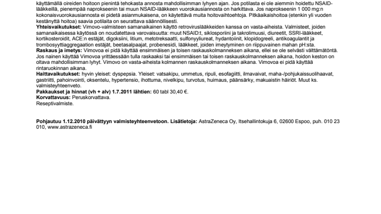 Valmisteyhteenveto Vimovo kipulääkkeelle