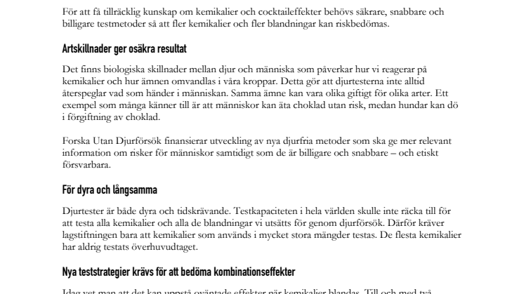Det behövs bättre metoder för riskbedömning av kemikalier