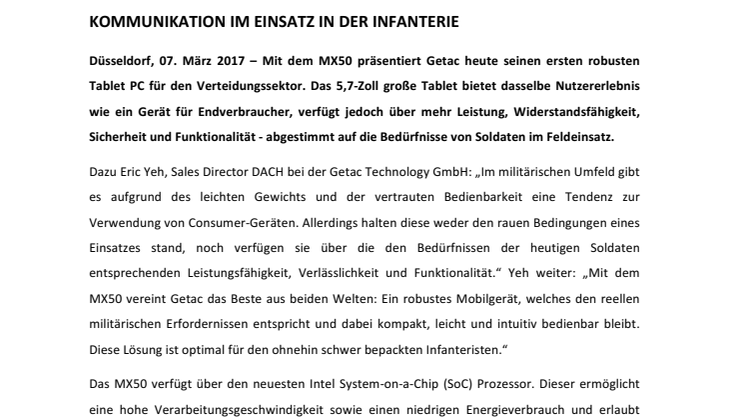 DAS NEUE MX50 VON GETAC: ERSTER VOLLROBUSTER TABLET PC SPEZIELL FÜR DAS MILITÄR