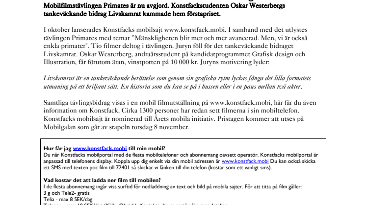 Livskamrat vann Konstfacks mobilfilmstävling 