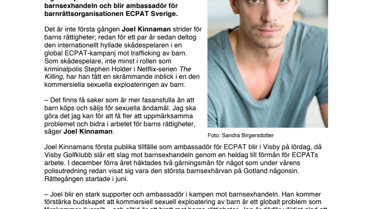 Joel Kinnaman ny ambassadör för ECPAT Sverige 