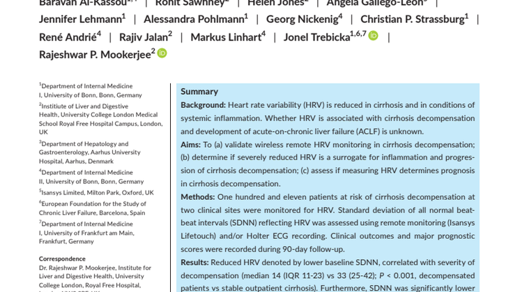 Significant reduction in heart rate variability is a feature of acute decompensation of cirrhosis and predicts 90‐day mortality