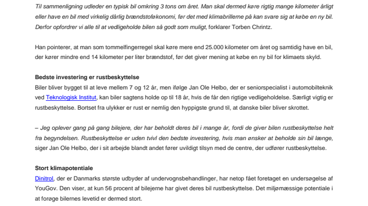Klimaeksperter: Rustbeskyt bilen i stedet for at købe ny
