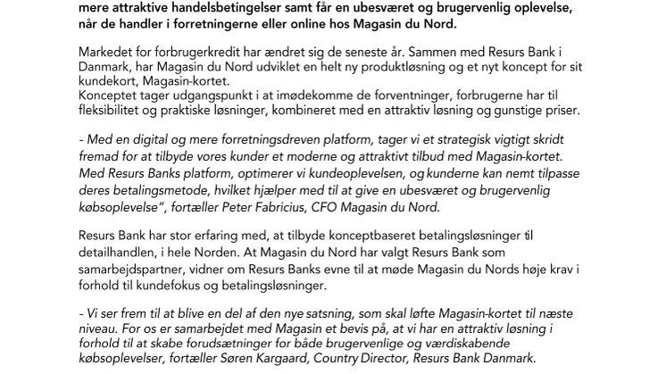 Magasin du Nord lancerer et nyt koncept for sit kundekort i samarbejde med Resurs Bank i Danmark 