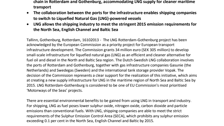 EU supports Rotterdam-Gothenburg LNG initiative