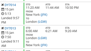 Flightradar24 data showing the official flight time of record-breaking flight