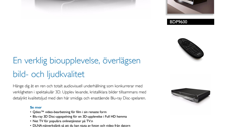 Produktblad med funktioner och tekniska specifikationer Philips BDP 9600 
