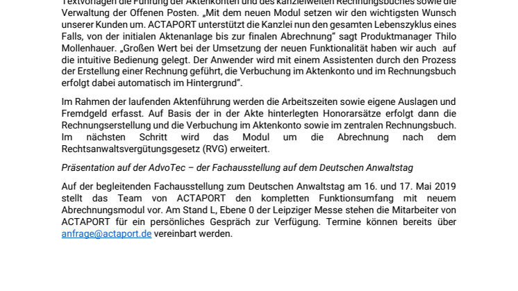 Mobile Cloud-Lösung stellt  Abrechnungsmodul vor