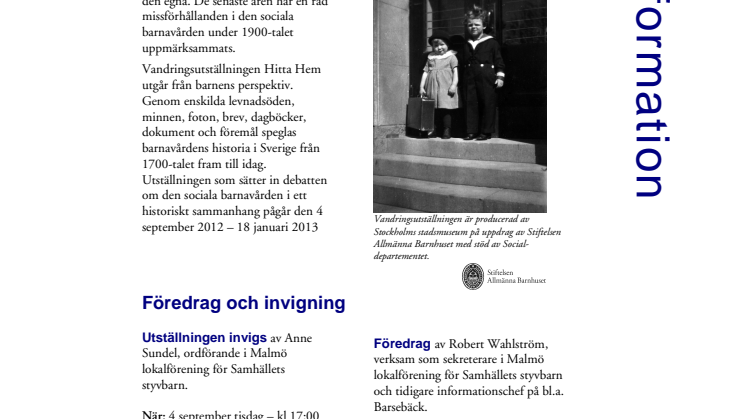 HITTA HEM – en utställning om alla tiders fosterbarn
