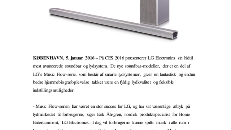 LG UDVIDER SIN POPULÆRE MUSIC FLOW-SERIE MED NYE TRÅDLØSE SOUNDBARS