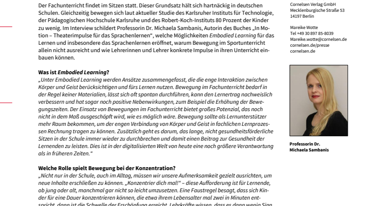 Bewegung als Lernunterstützung - Interview mit Didaktikerin Michaela Sambanis (FU Berlin) zu Embodied Learning