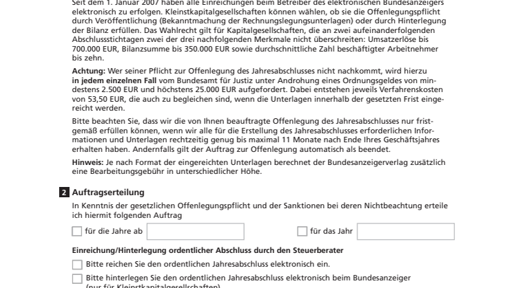 ADVISA - Beratungsprotokoll/Auftragserteilung Elektronische Offenlegung für Jahresabschlüsse ab 2012