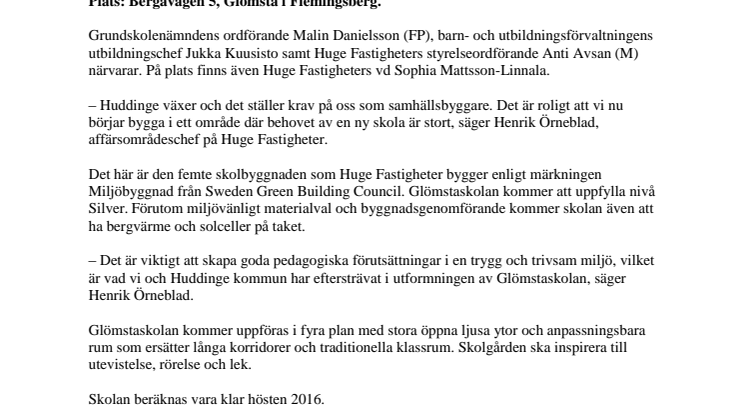 Inbjudan till byggstart av Glömstaskolan