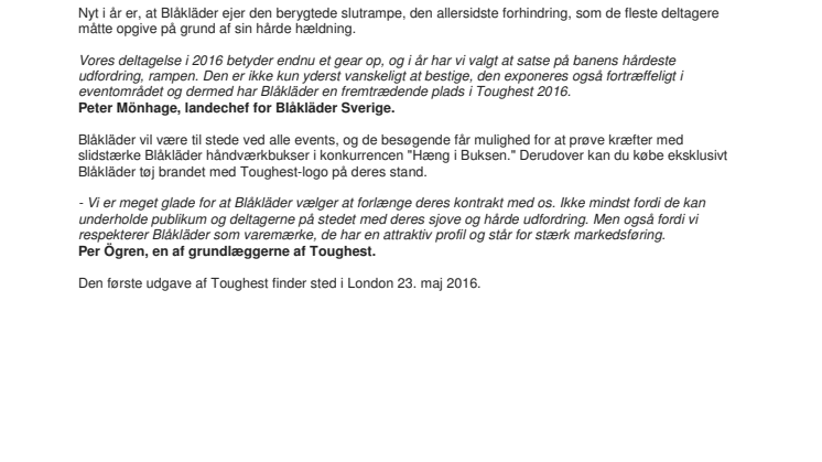 BLÅKLÄDER SPONSERER TOUGHEST 2016.