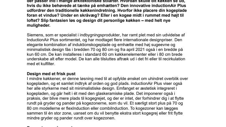 Indretningsfrihed med Siemens inductionAir Plus.
