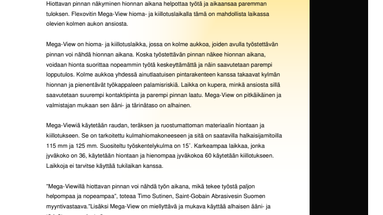 Hioma- ja kiillotuslaikalla hiontapinta näkyy