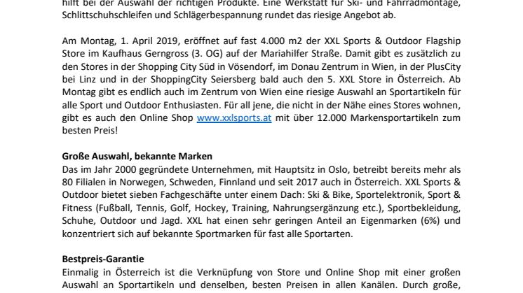 XXL Sports & Outdoor eröffnet auf der Mariahilfer Straße