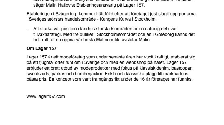 Lager 157 klara för sin första Malmöbutik i Svågertorp