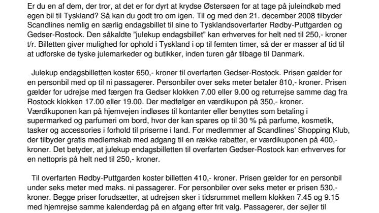 Ny endagsbillet til juleindkøb i Tyskland