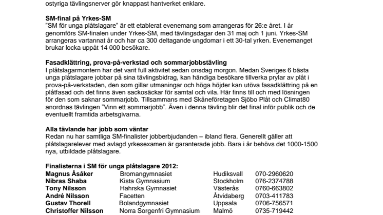 Plåtslagare tävlar om guld och Skånes ungdomar om ett sommarjobb.