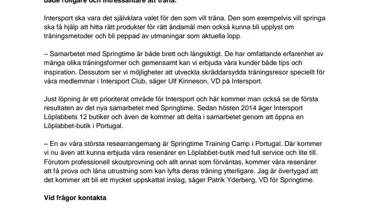 Intersport vässar träningsprofilen med Springtime