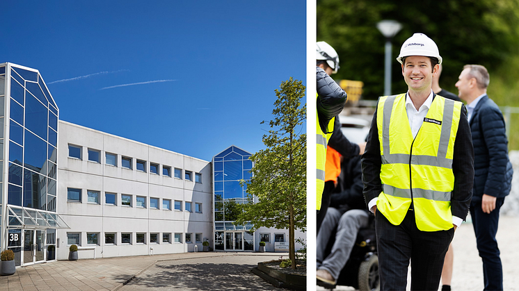 Wihlborgs A/S portföljchef Johan Toft bredvid Lautrupvang 3 i Ballerup, Danmark.