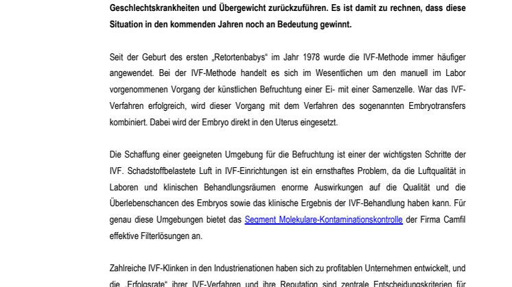 Molekularfiltration schützt Leben | In-vitro-Fertilisation