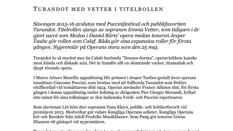 Turandot med Vetter i titelrollen