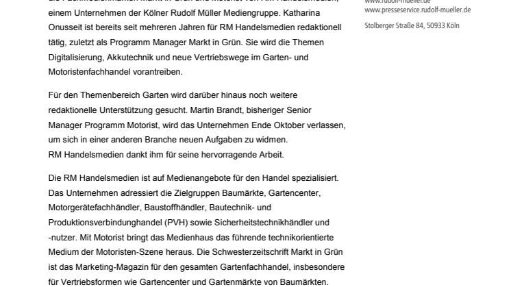 Geschäftsfeld Garten von RM Handelsmedien stellt sich neu auf 