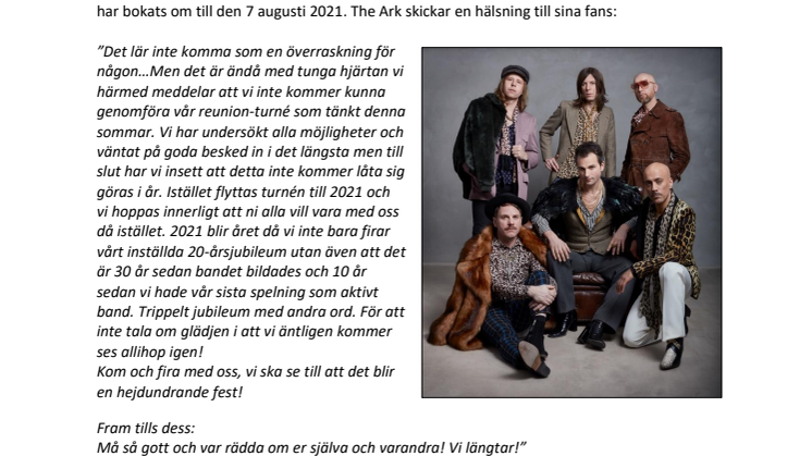 The Ark flyttar sin reunion-turné till 2021