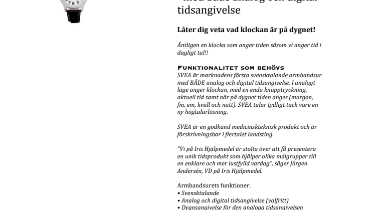 SVEA -det första svensktalande armbandsuret, med både analog och digital tidsangivelse