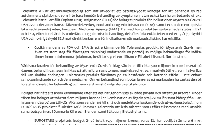 ​Dubbelt erkännande för Toleranzia AB