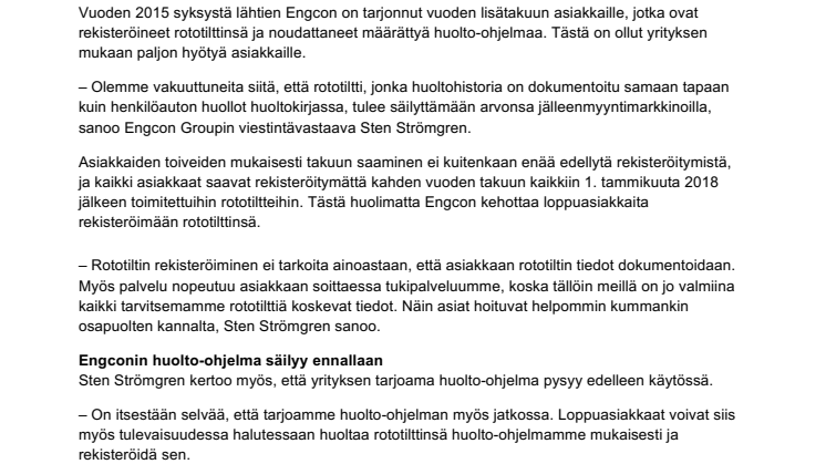 Engcon myöntää rototilteilleen jatkossa kahden vuoden takuun