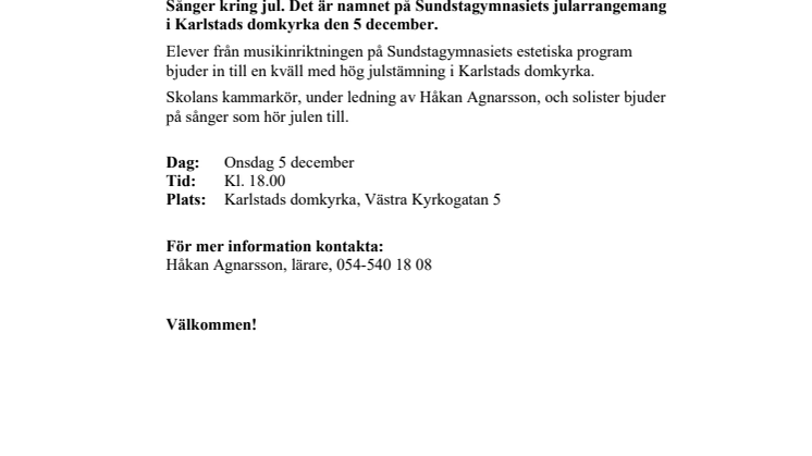 Pressinbjudan: Sundstaelever sjunger julsånger