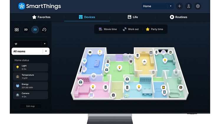 Samsung julkaisi SmartThings-älykotialustaan ja tekoälyyn pohjautuvan 3D Map View -toiminnon
