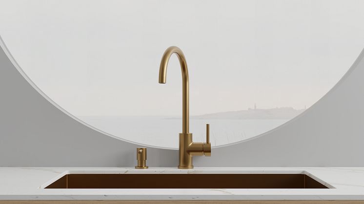 Primy Köksblandare Steel Curve Sand 30001 & Primy Tvålpump Steel Clean Dispenser Sand 35001