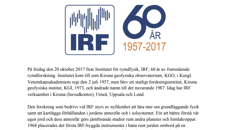 Framstående svensk rymdforskning - Institutet för rymdfysik firar 60 år i rymden