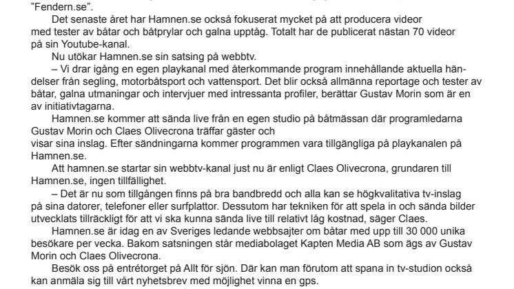 Premiär för Sveriges första tv-kanal om båtar och båtliv