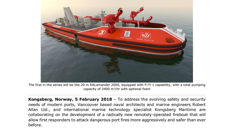 Kongsberg Maritime: Robert Allan Ltd. and Kongsberg Maritime to Develop Remotely-operated Fireboats for Ports 