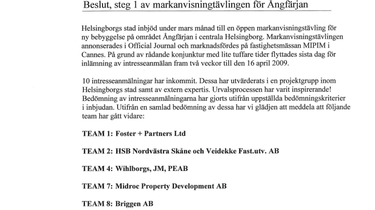 Besked om beslut team
