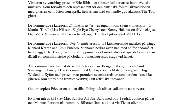 Nya talanger och stilbildande musiker hedras på årets Guitarpeople´s Prize