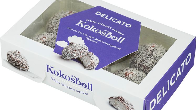 Kokosboll utan till socker i förpackning