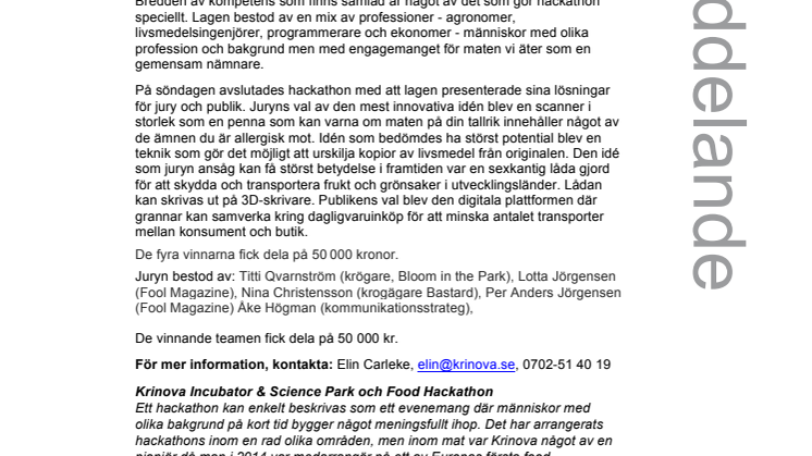 Framtidens mat på ett mer hållbart sätt blev resultatet på årets food hackathon
